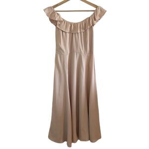 Reformation Verbena Off Shoulder Dress Women's Size 2 Midi Champagne Hemmed